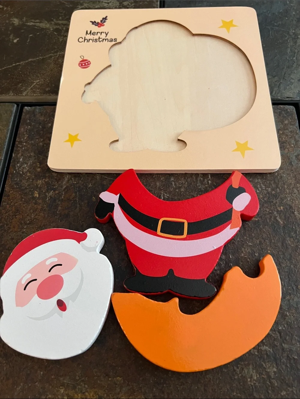Holiday Multicolor Christmas Character Wooden Puzzle Set for Toddlers-EUC